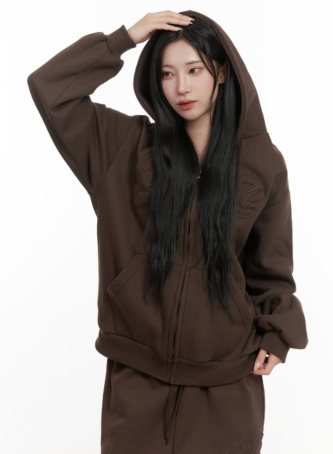 comfy-patch-zip-up-hoodie-cd404 / Brown