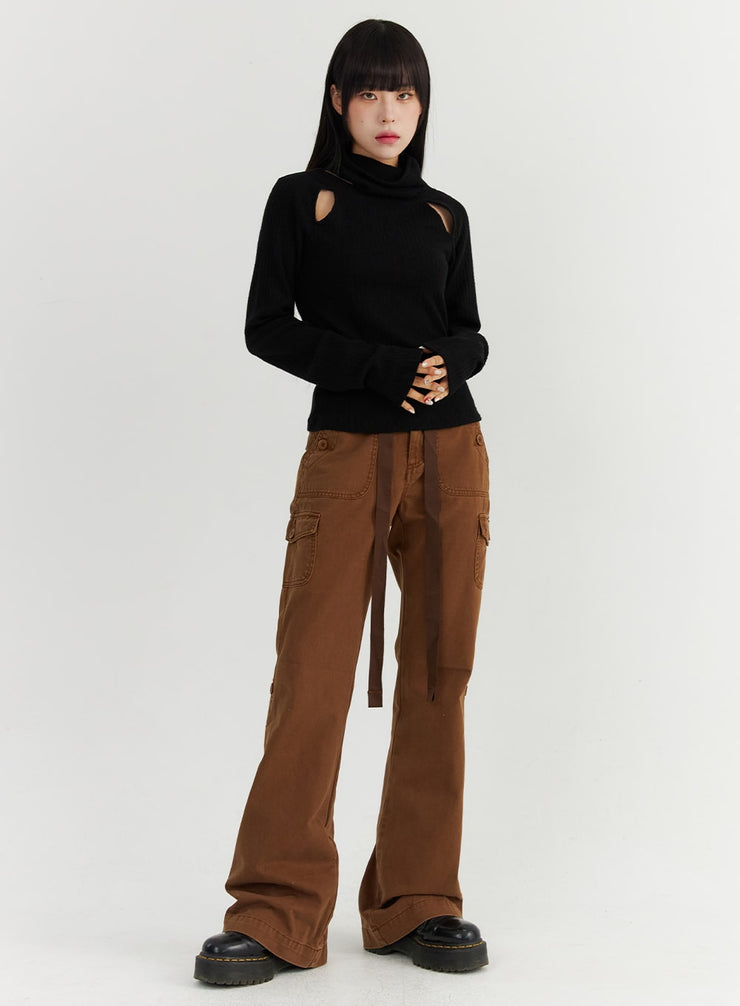 waist-tie-flared-pants-co319 / Brown