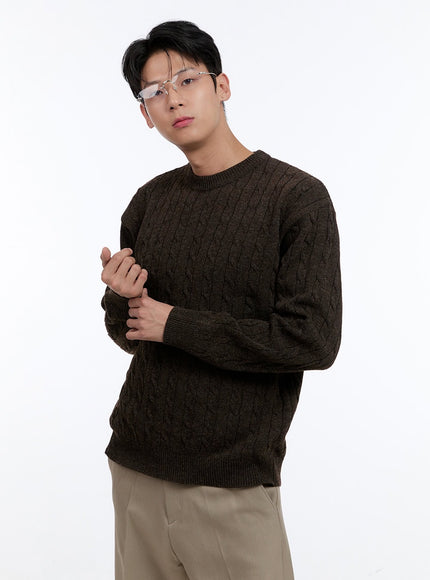 mens-cable-knit-round-neck-sweater-ig428 / Brown