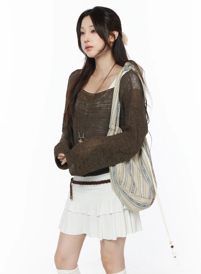 sheer-knit-relaxed-sweater-cu504 / Brown