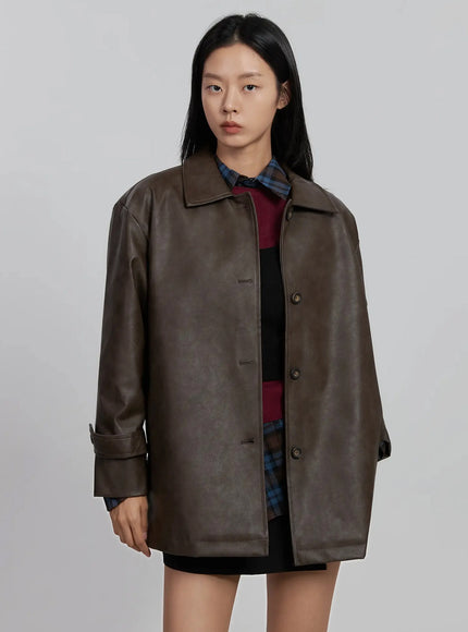 classic-faux-leather-half-jacket-id504 / Brown