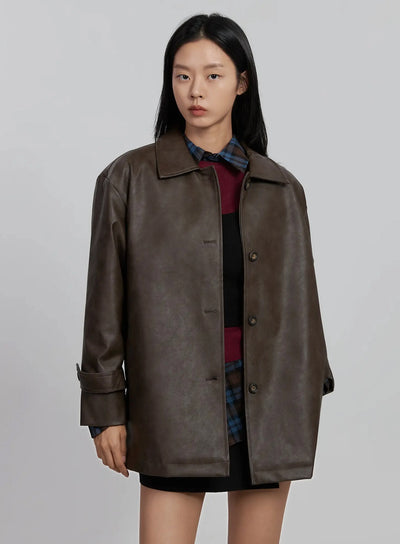 classic-faux-leather-half-jacket-id504 / Brown