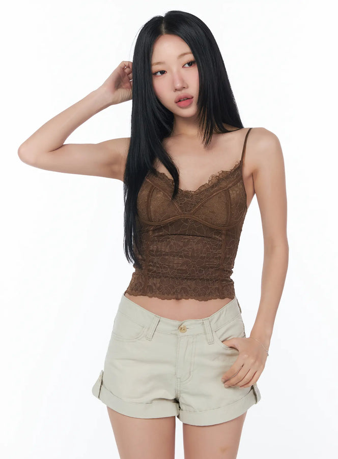 lace-trimmed-cami-cy512 / Brown