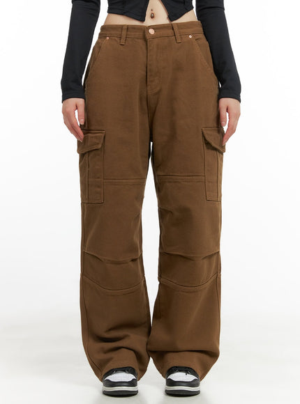 cotton-cargo-loose-fit-pants-cg420 / Brown