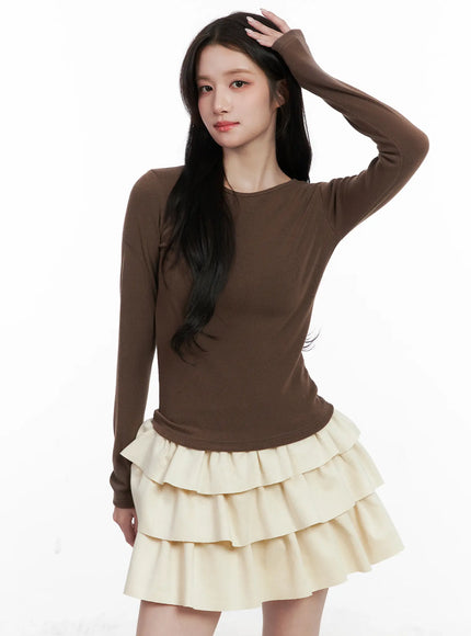 casual-round-neck-long-sleeve-cn526 / Brown