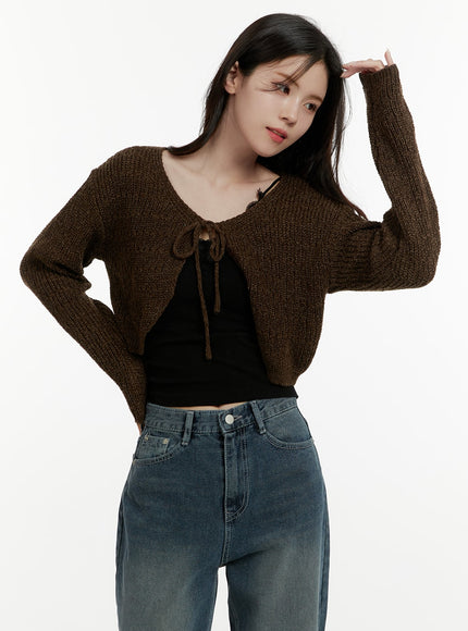 tie-knit-crop-cardigan-oa405 / Brown