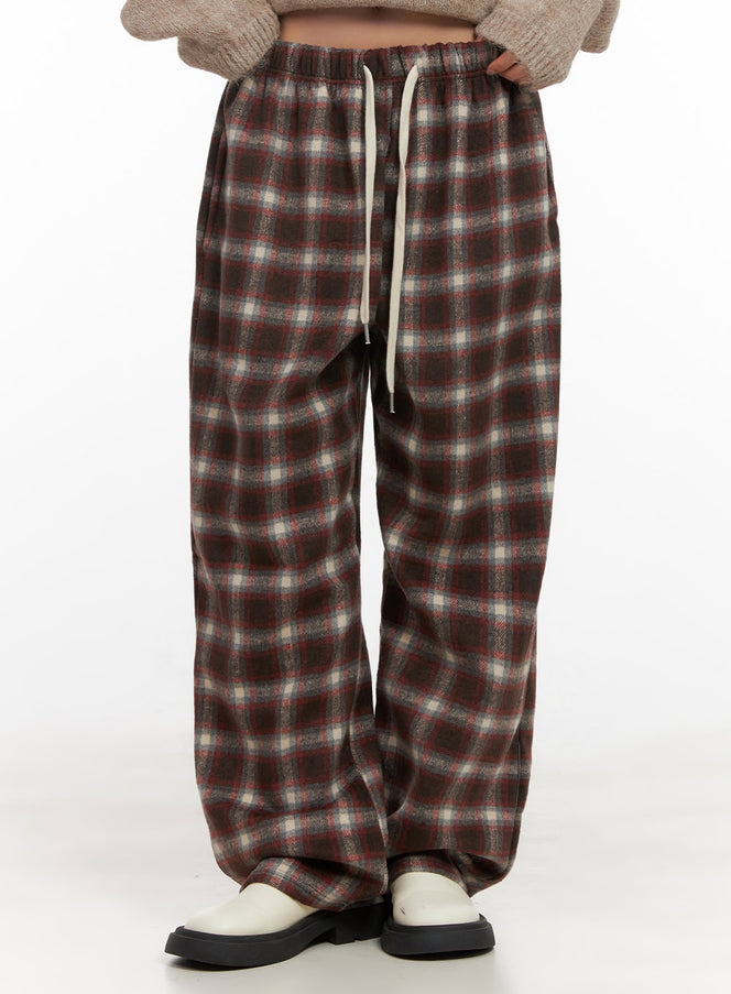 wool-blend-adjustable-checkered-pants-cd416 / Brown