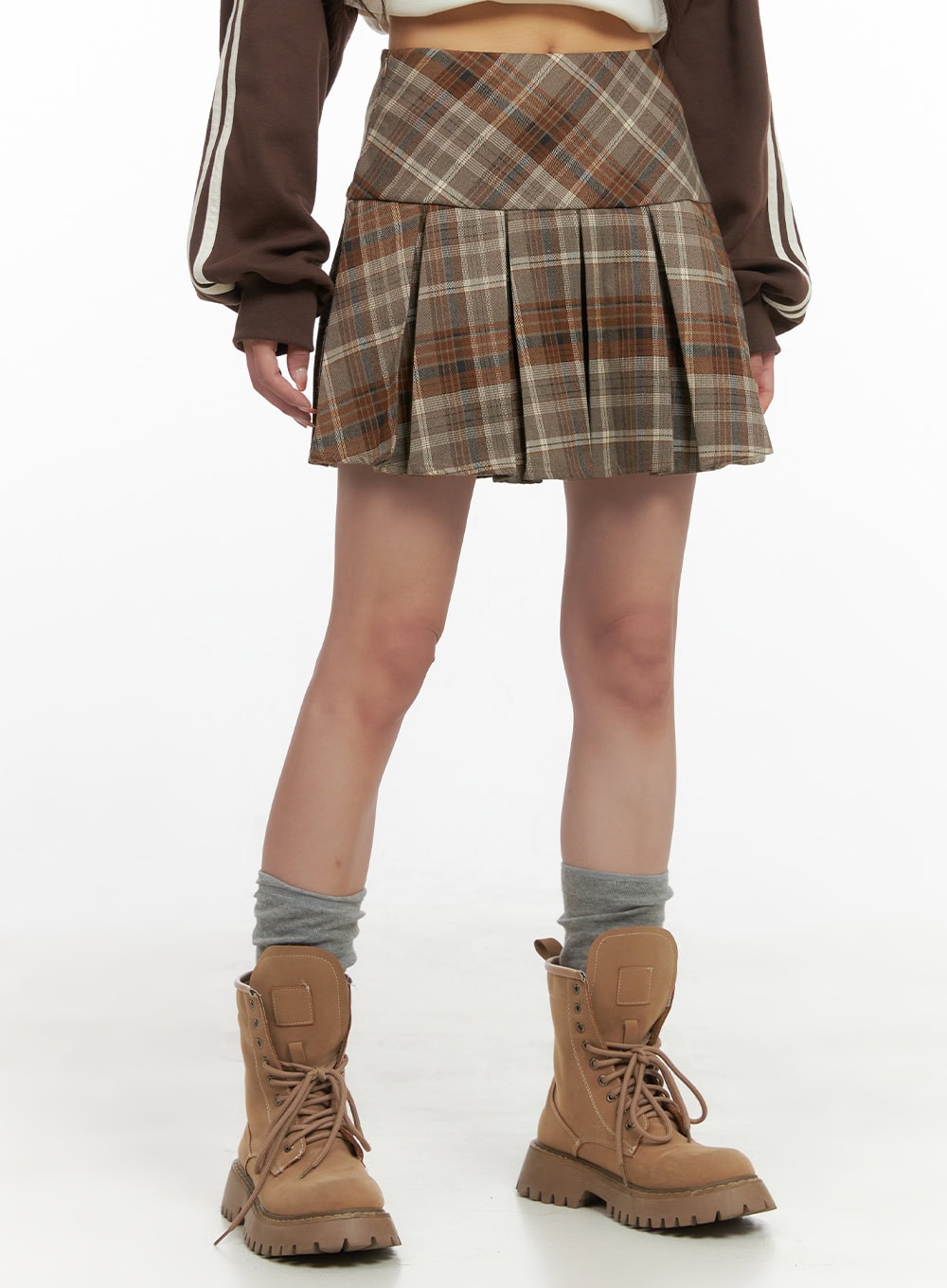 pleated-checkered-mini-skirt-cg430 / Brown