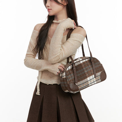 checkered-winter-shoulder-bag-ij510 / Brown