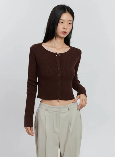 ribbed-button-up-cardigan-is516 / Brown