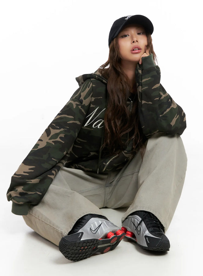Oversized Camo Lettered Hoodie CS522 - Acubi style | LEWKIN