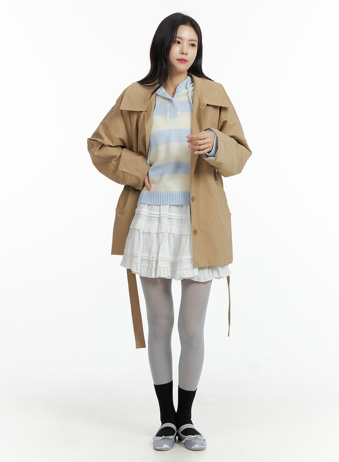 short-trench-coat-of408 / Dark beige