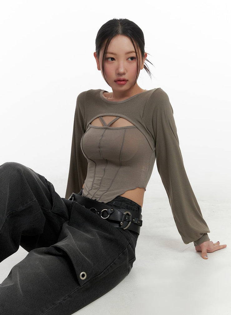 solid-cut-out-crop-top-ca416 / Dark beige