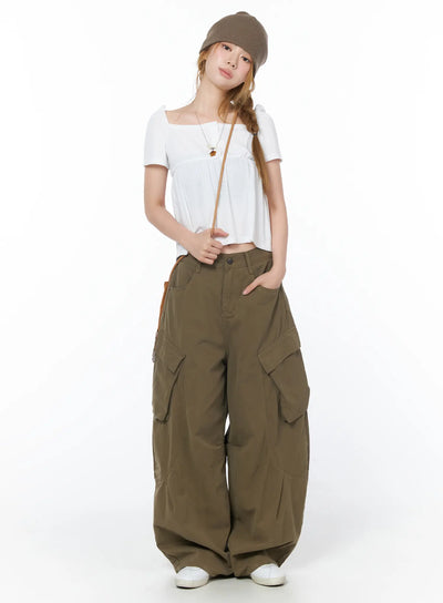 casual-wide-leg-cargo-pants-cy508 / Dark beige