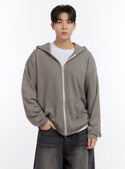 mens-cozy-zip-up-hooded-jacket-if528 / Dark beige