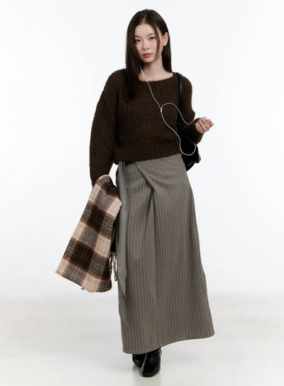 striped-wrap-skirt-id511 / Dark beige