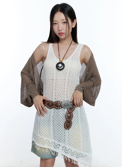 sheer-knit-bolero-cardigan-cu527 / Dark beige