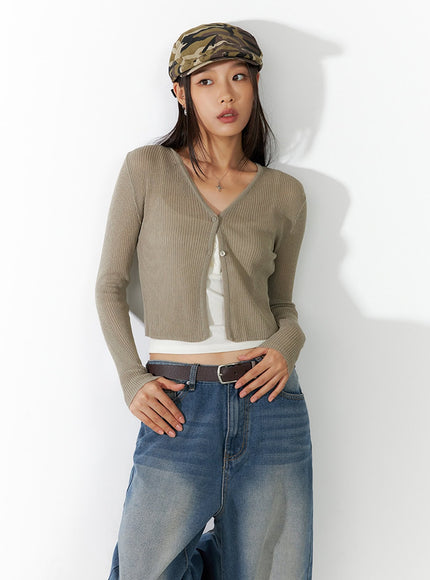 sheer-buttoned-cardigan-il409 / Dark beige
