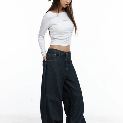 giada-raw-indigo-wide-leg-jeans-cs505 / Dark blue