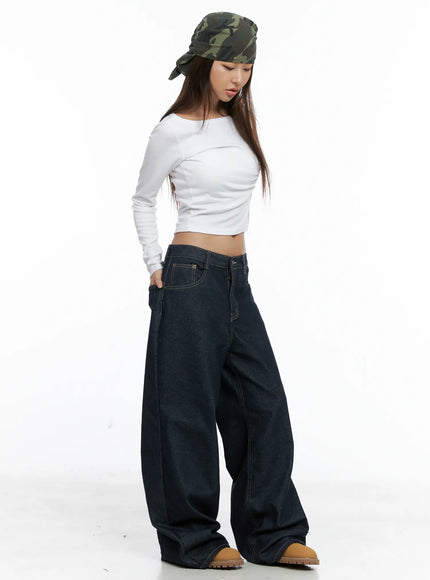 giada-raw-indigo-wide-leg-jeans-cs505 / Dark blue