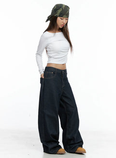 giada-raw-indigo-wide-leg-jeans-cs505 / Dark blue