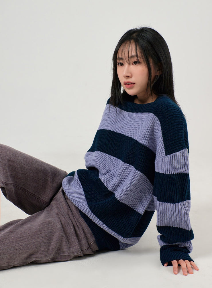 stripe-knit-sweater-of405 / Dark blue