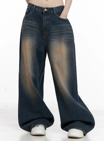 solji-acid-washed-wide-leg-jeans-il531 / Dark blue