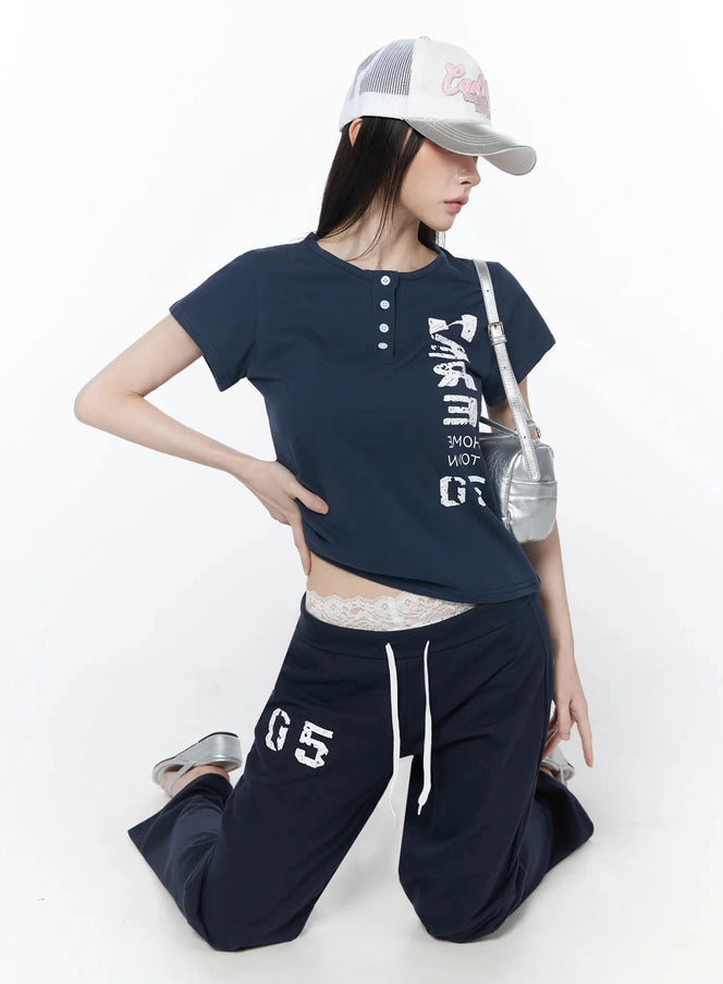 henley-neck-graphic-tee-iu512 / Dark blue