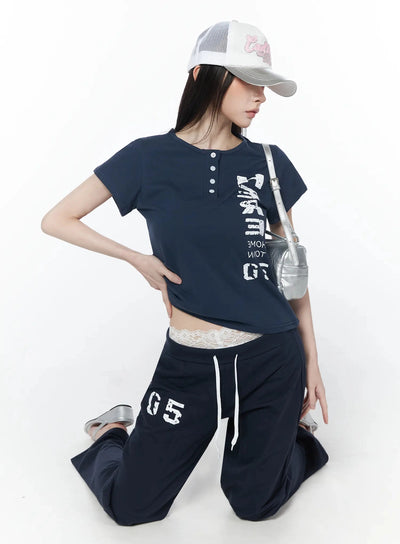henley-neck-graphic-tee-iu512 / Dark blue