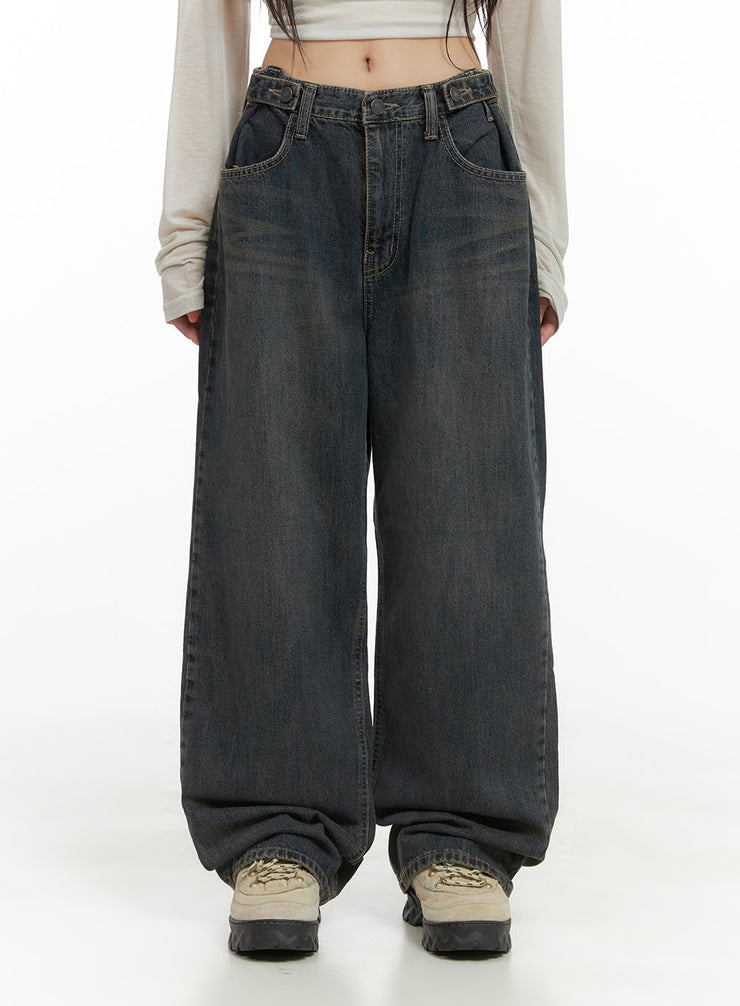 sue-strap-belted-washed-baggy-jeans-cg430 / Dark blue