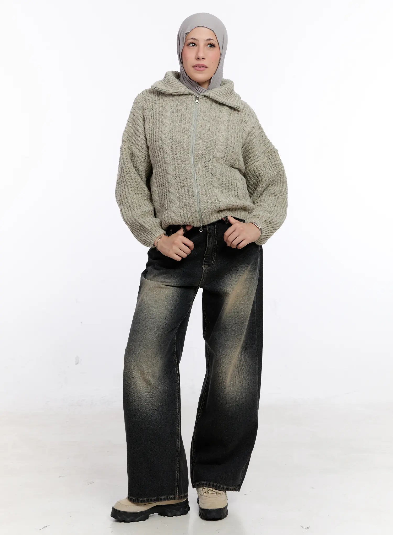 gustav-double-waist-washed-baggy-jeans-cs524 / Dark blue