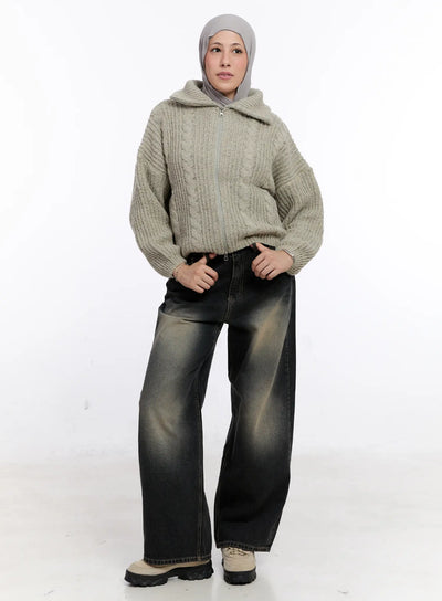 gustav-double-waist-washed-baggy-jeans-cs524 / Dark blue