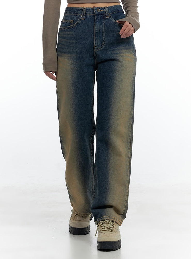 lark-brown-washed-out-wide-leg-denim-cs424 / Dark blue