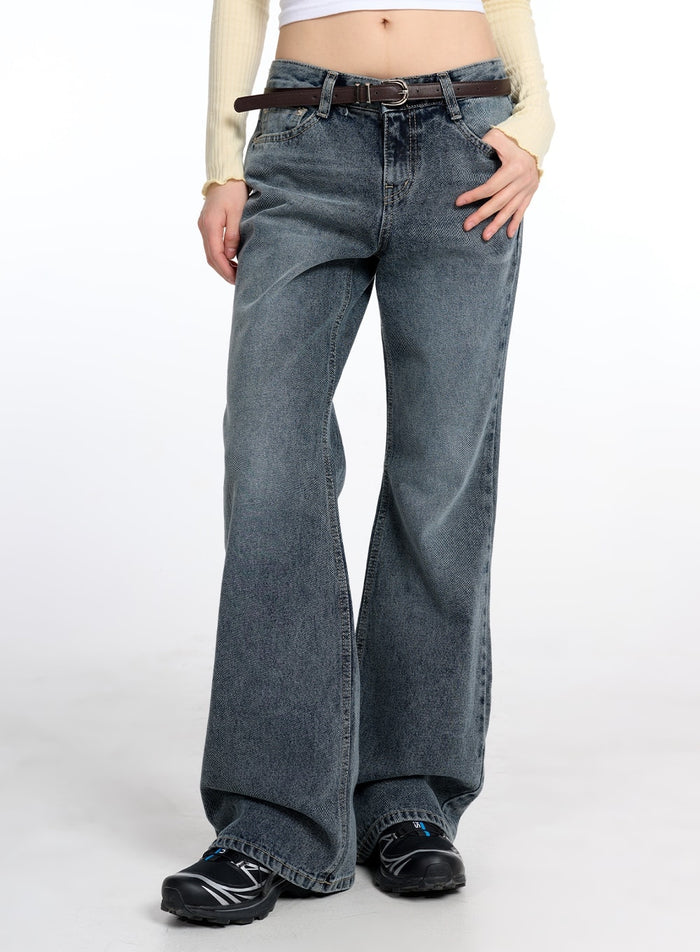 washed-wide-flared-jeans-cm415 / Dark blue