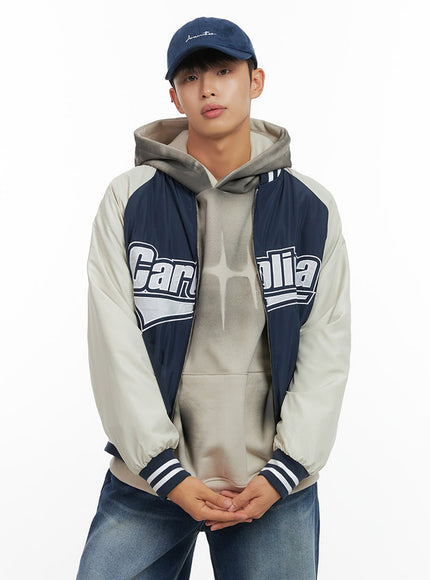 graphic-nylon-zip-up-varisty-jacket-io420 / Dark blue