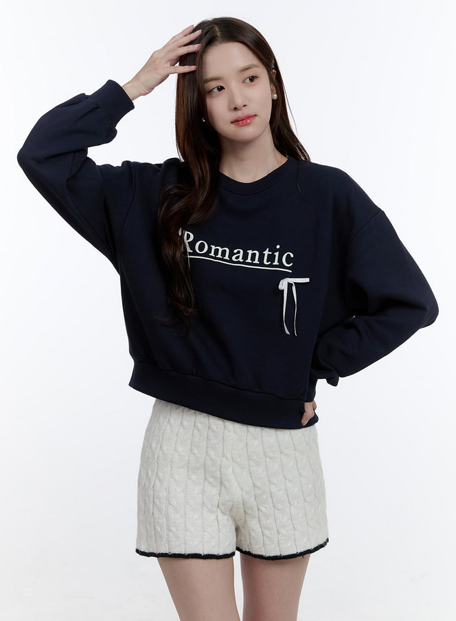 cozy-ribbon-lettering-sweatshirt-oo407 / Dark blue