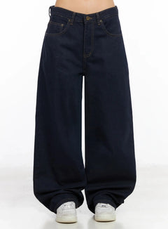 annette-dark-wash-no-fade-baggy-jeans-ia507 / Dark blue