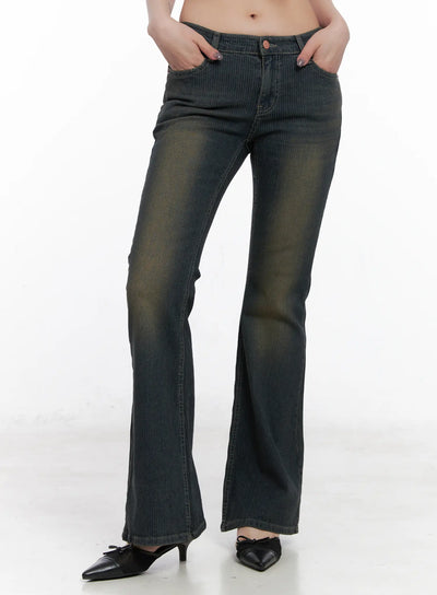 soleil-hip-pad-stripe-flared-jeans-cn512 / Dark blue