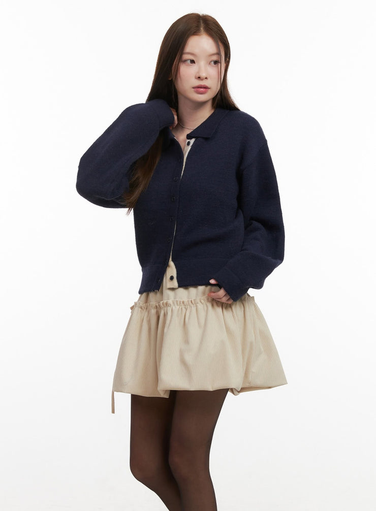 solid-knit-buttoned-sweater-od418 / Dark blue