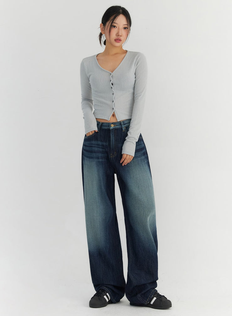 fade-wash-wide-leg-jeans-co306 / Dark blue