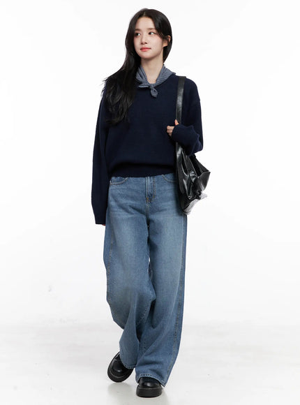 cozy-v-neck-knit-sweater-co522 / Dark blue