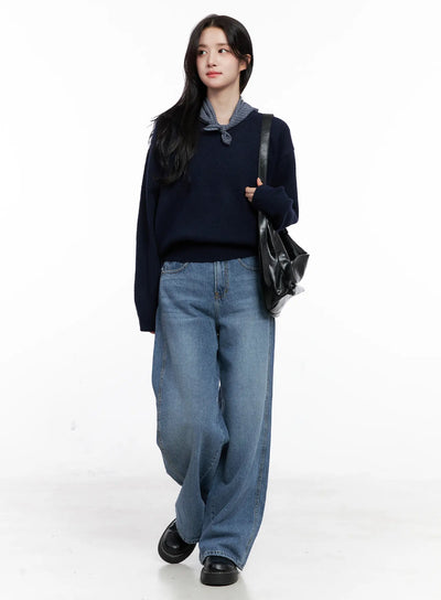 cozy-v-neck-knit-sweater-co522 / Dark blue