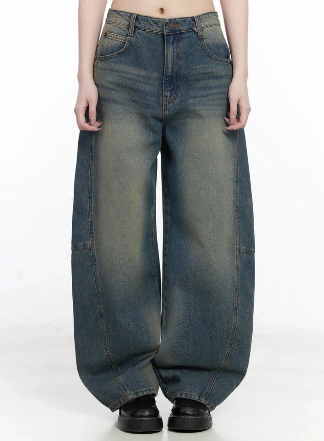 tata-vintage-dark-blue-washed-wide-leg-jeans-ij528 / Dark blue