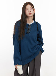 oversized-half-button-sweater-ij527 / Dark blue