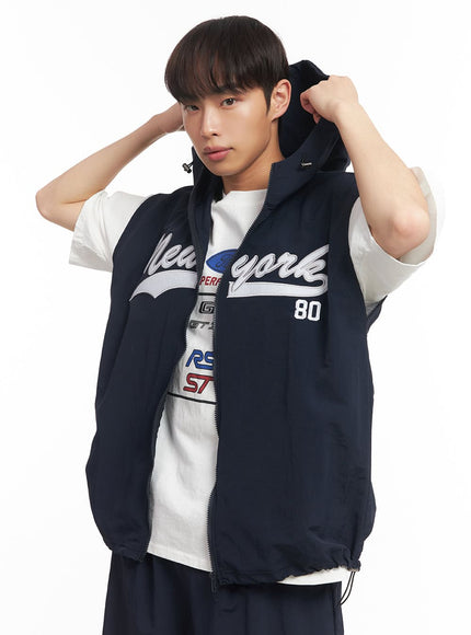 mens-new-york-graphic-hooded-vest-ia518 / Dark blue