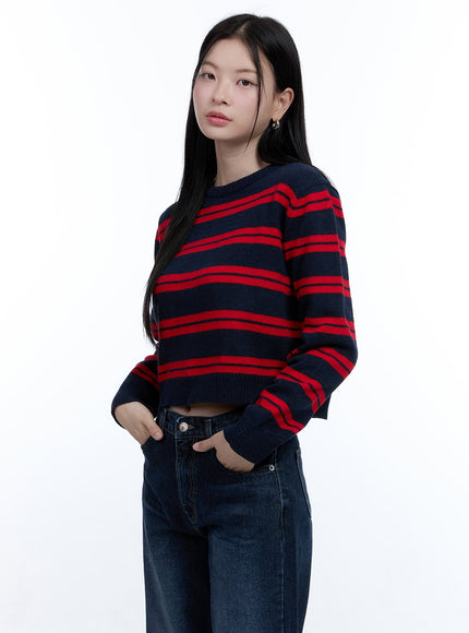 cozy-stripe-wool-blend-crop-top-oo429 / Dark blue