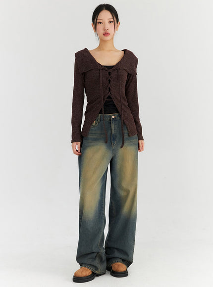 washed-wide-leg-jeans-cn315 / Dark blue