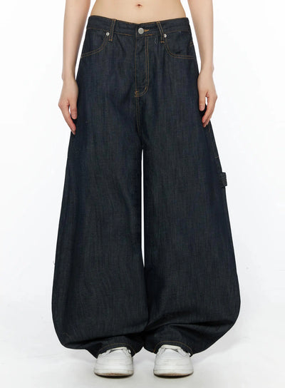 ami-wide-leg-cargo-jeans-iy526 / Dark blue