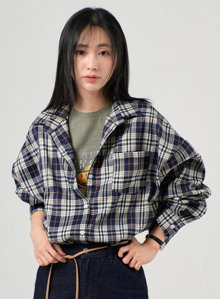 collared-checkered-shirt-of406 / Dark blue