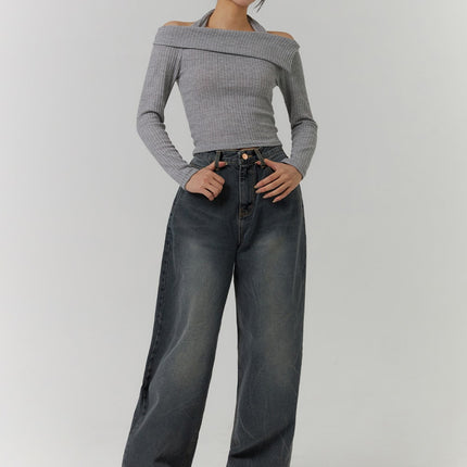 light-washed-wide-leg-jeans-cd312 / Dark blue